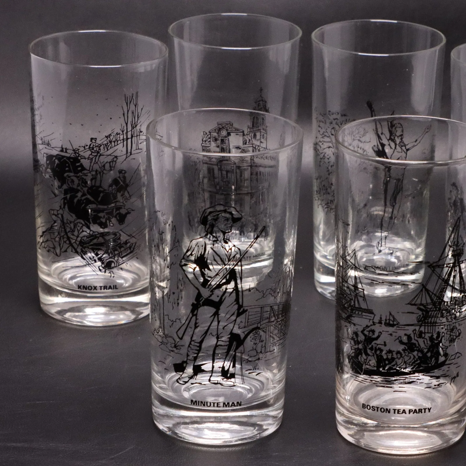 Bicentennial 6pc Set Revolutionary War Tumbler Glasses Mass Cooperative Bank