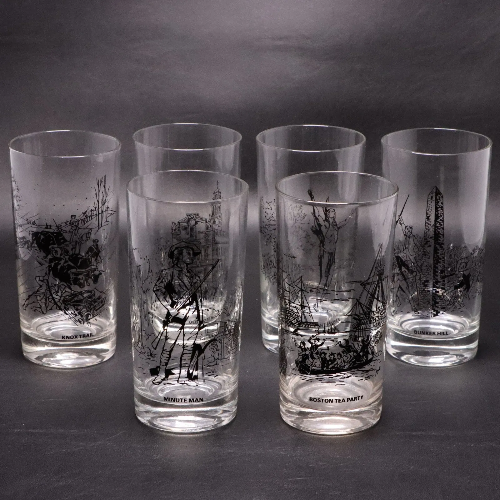 Bicentennial 6pc Set Revolutionary War Tumbler Glasses Mass Cooperative Bank