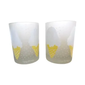 Georges Briard Signed Mid-Century Frosted Ice Cream Cone Double Old Fashion Glasses (Set of 2)