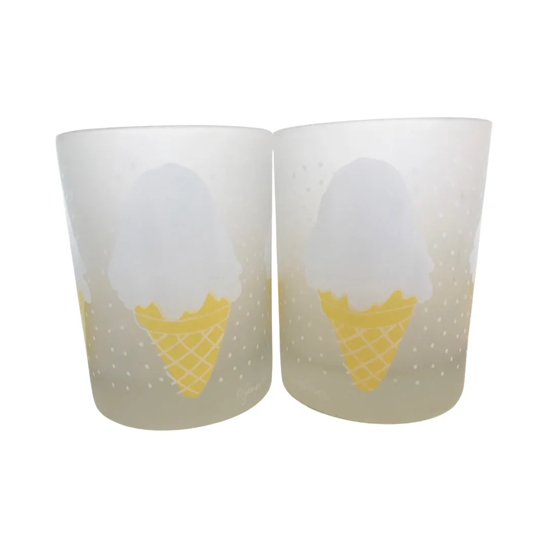 Georges Briard Signed Mid-Century Frosted Ice Cream Cone Double Old Fashion Glasses (Set of 2)