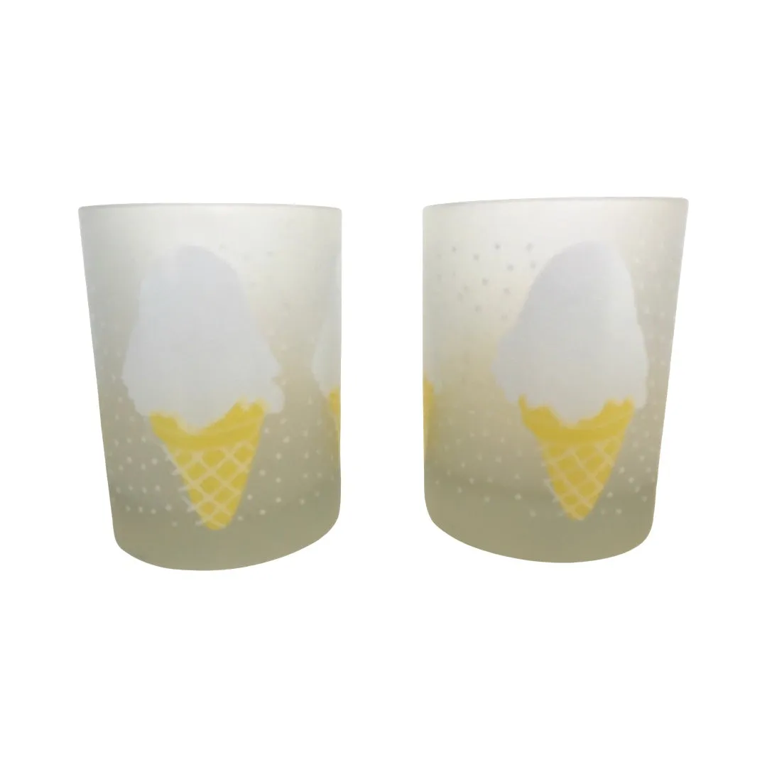 Georges Briard Signed Mid-Century Frosted Ice Cream Cone Double Old Fashion Glasses (Set of 2)