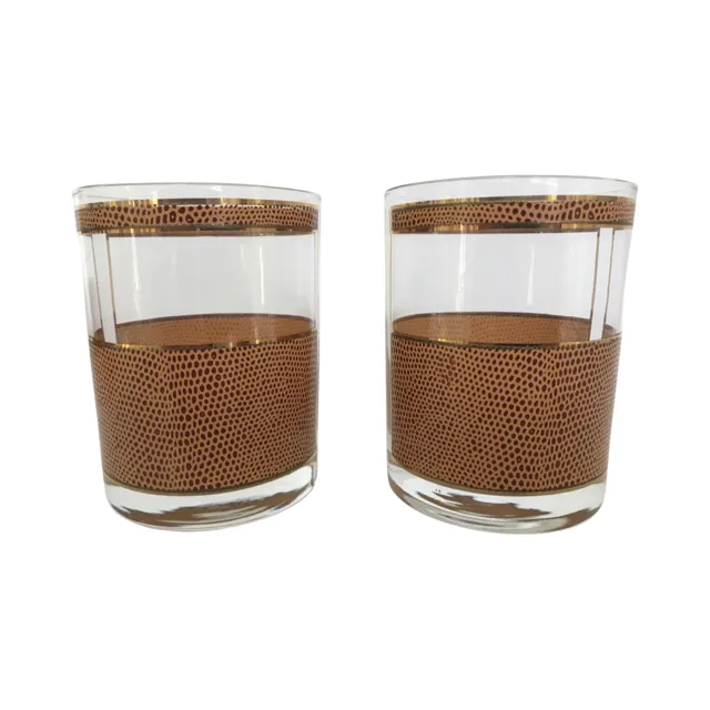 Georges Briard Signed Mid-Century Snakeskin Double Old Fashion Glasses (Set of 2)