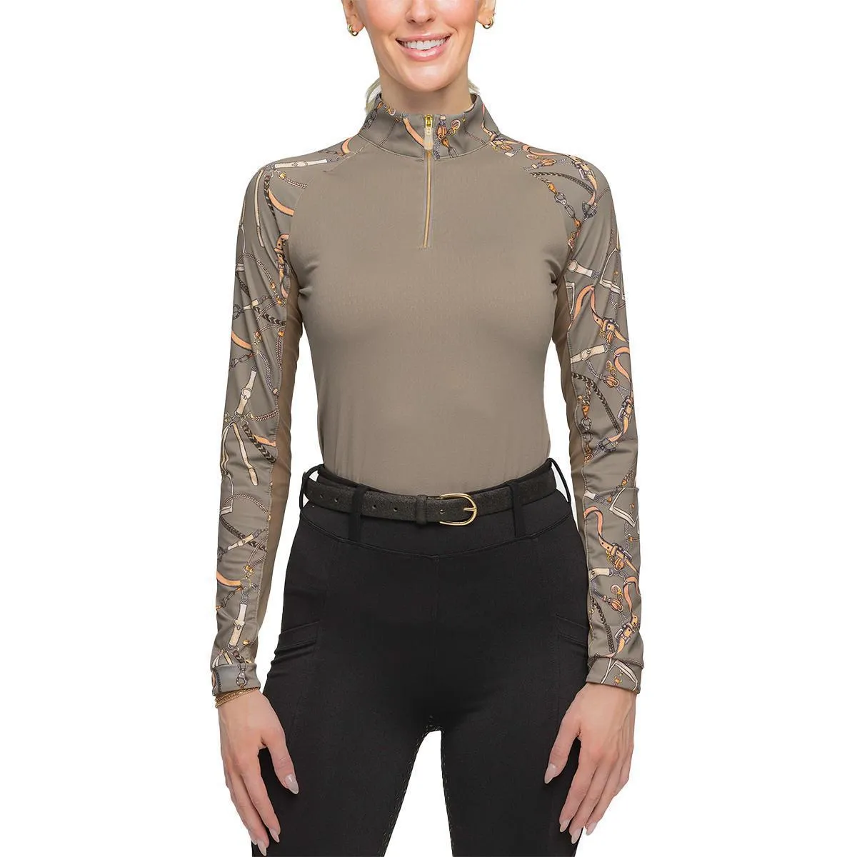 Kastel Long Sleeve Raglan Taupe Belts 1/4 Zip Shirt