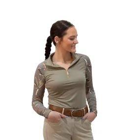 Kastel Long Sleeve Raglan Taupe Belts 1/4 Zip Shirt