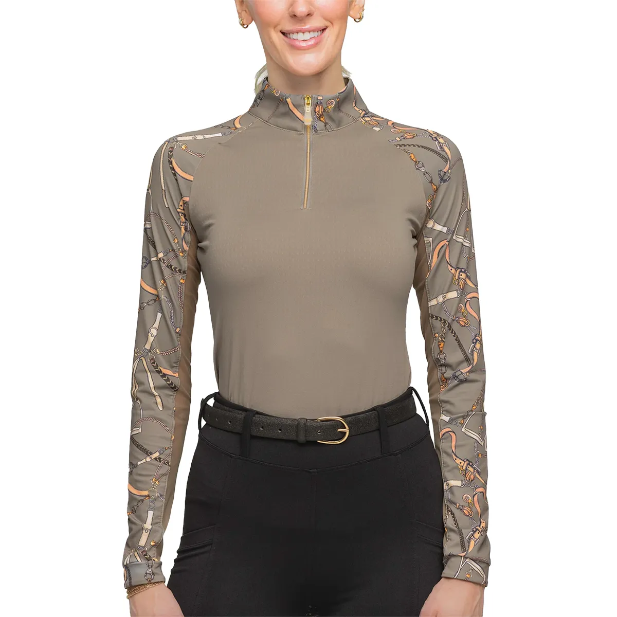 Kastel Long Sleeve Taupe Belts 1/4 Zip Shirt