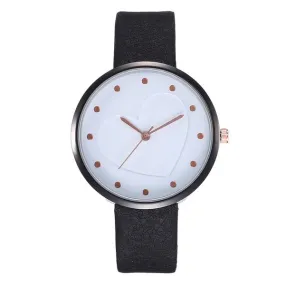 W12 Black Band White Face Rose Gold Heart Inlay Collection Quartz Watch