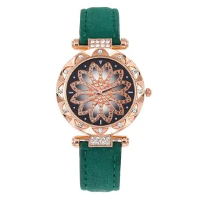 W120 Green Band Elegant Flower Collection Quartz Watch